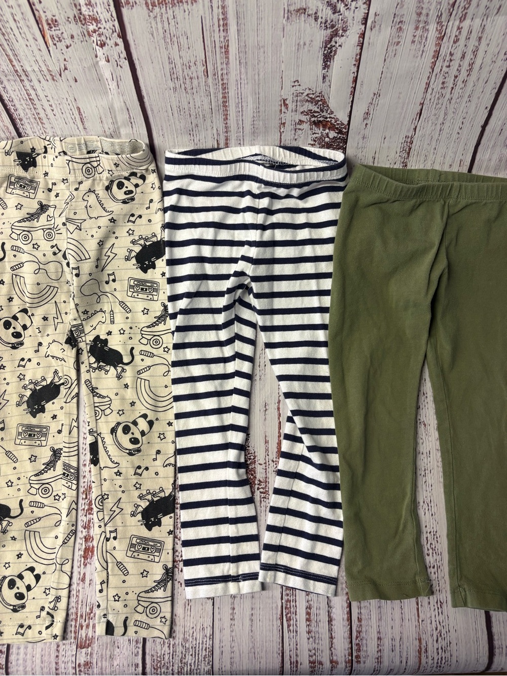 Old Navy/Wonder Nation Toddler Leggings Trio - Navy Stripe, Olive, Cream Print